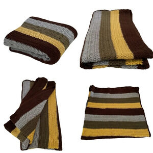 Handmade Multi-Colored Striped Crochet Home Decor Throw Blanket Approx: 49”x49”